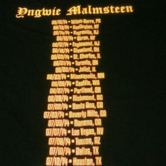 YNGWIE MALMSTEEN 2014 Tour shirt - Picture 2 of 5